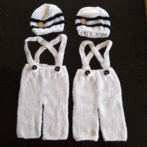 Newborn baby Knit Overalls & matching hat